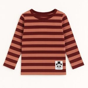 Mini Rodini Organic Pink Maroon Ribbed Striped Long Sleeve Top Shirt